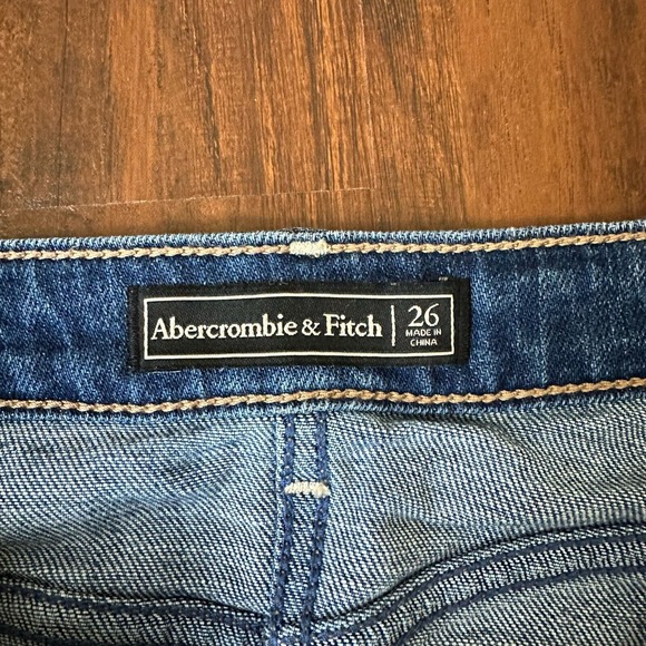 ABERCROMBIE & FITCH Distressed Snap Front Denim Skirt Cut-Off Raw Hem Blue - Picture 6 of 8